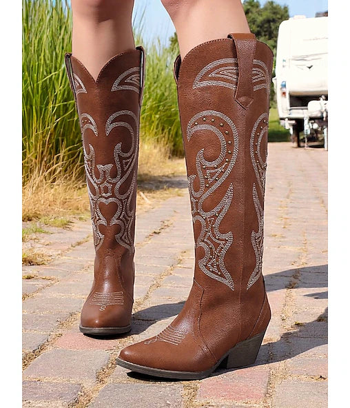 1970s Schoenen Western Laars Vierkante Neus Hippie Cowboy Dames Maskerade Feest / Avond Pride Parade Pride Month Volwassenen Schoenen