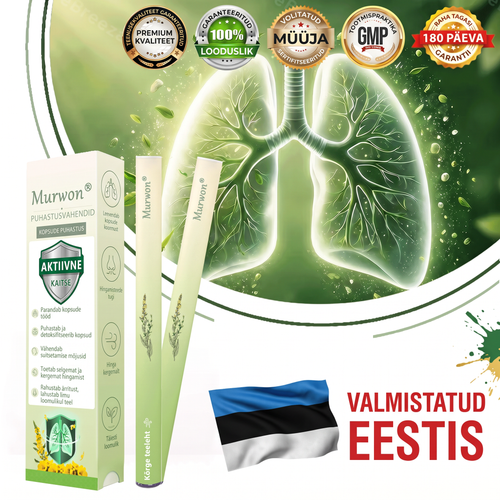 Tipptasemel eesti toode koduse kohaletoimetamisega 🥇 Murwon® taimne aurinhalaator kopsude puhastamiseks 🍍 Tõhus abi köha, kurgupõletiku, hingamisraskuste, lima, nohu, bronhiidi ja allergiate korral ❤️