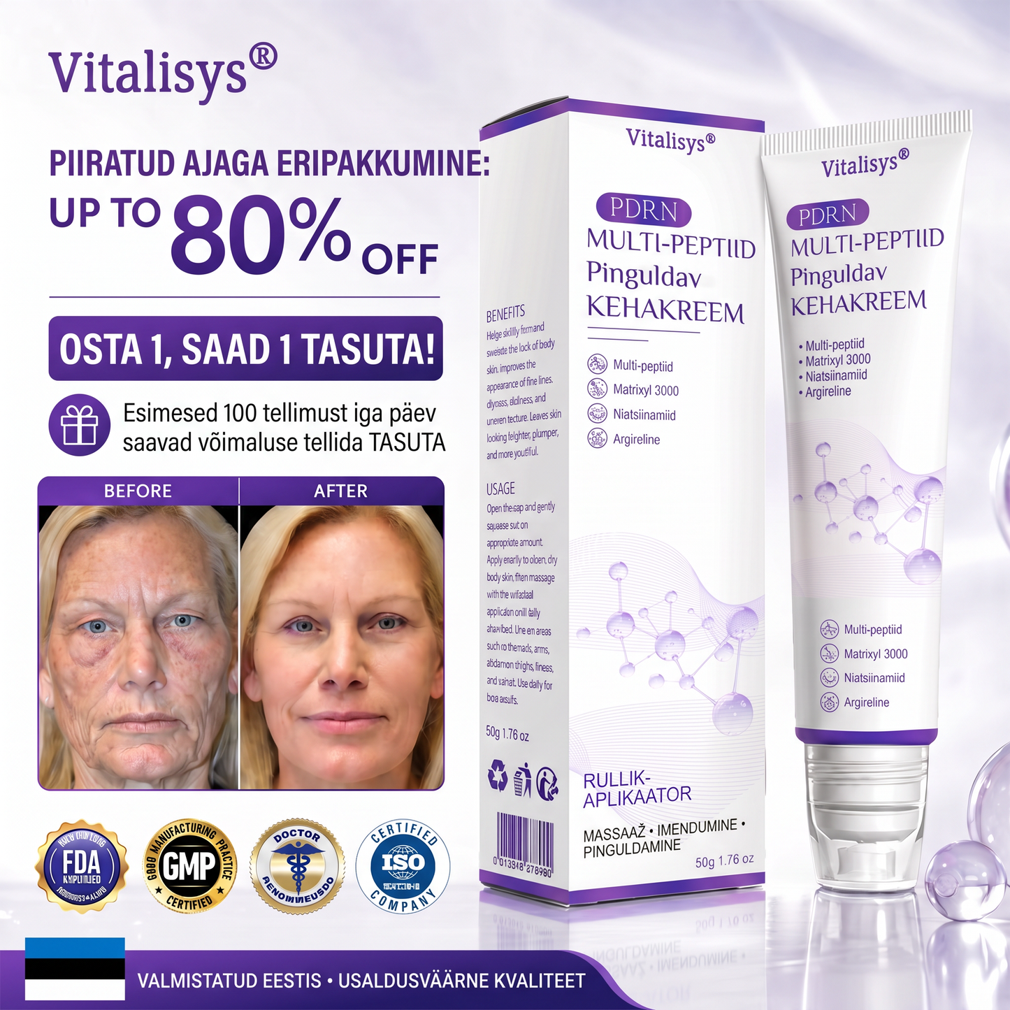 🇪🇪 Dermatoloogide lemmik🥦 | 🌥️Vitalisys® PDRN multi-peptiid kehamassaažikreem – Vananemisvastane, niisutav, pinguldav, taastav, siluv, akne ja plekkide eemaldamiseks, soolatüügaste ja sünnimärkide eemaldamiseks, psoriaasi leevendamiseks.❤️
