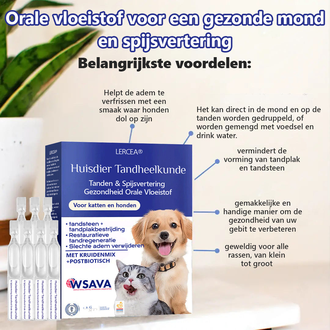 [Officiële Store] 🐶🥇 LERCEA® Orale Vloeistof voor Gebit & Spijsvertering – Tandreiniging, frissere adem, verwijdert tandplak, ondersteunt de regeneratie van tandvlees🐈 (voor katten & honden)