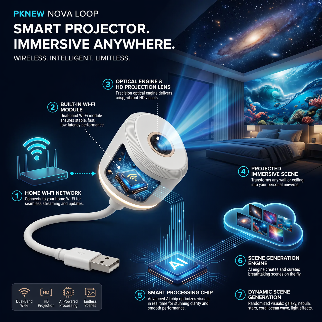 30%off🎁 PKNEW® 🎁 360° Galaxy & Ocean Wave Ambient Projector🎁